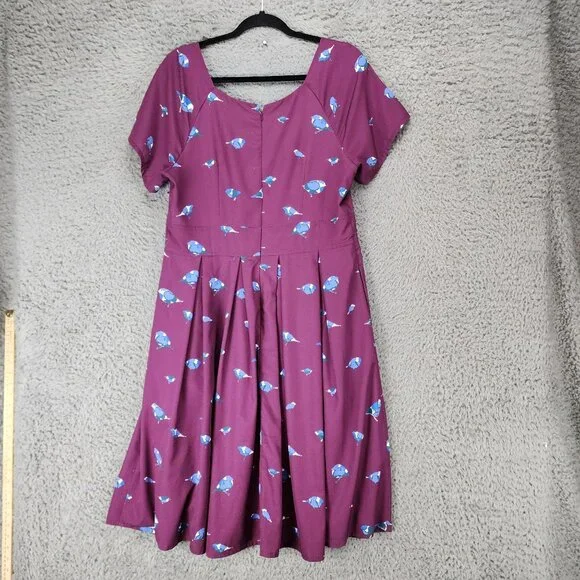 eShakti Dress Womens XL Purple Birds Short Sleeve Fit & Flare - Picture 12 of 15